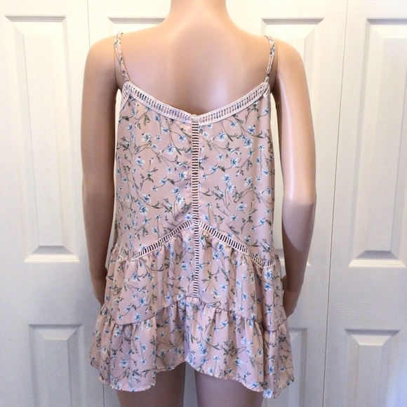 Cozy Casual Womens Pink Floral Ruffled Cami Tank Top Size Large - Picture 4 of 6